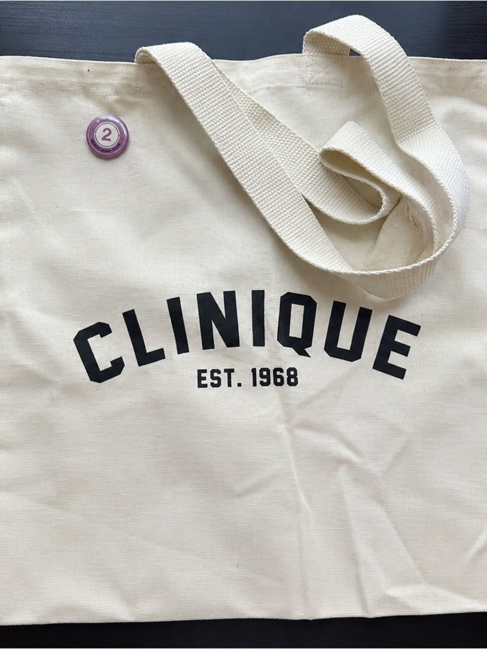 Clinique Cream Canvas Tote with Black Logo